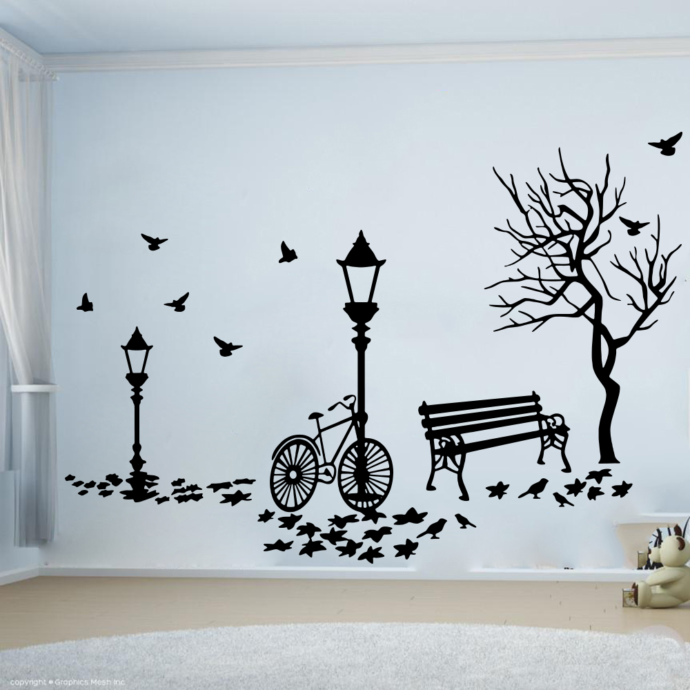 Baby Nursery Wall Lights - Nowoczesny jesienny krajobraz Rower Drzewo Lampa