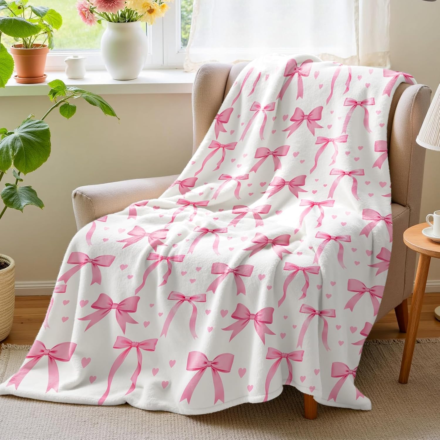Baby Nursery Decor Girl - Koc VIKAMA z różową kokardą, miękki
