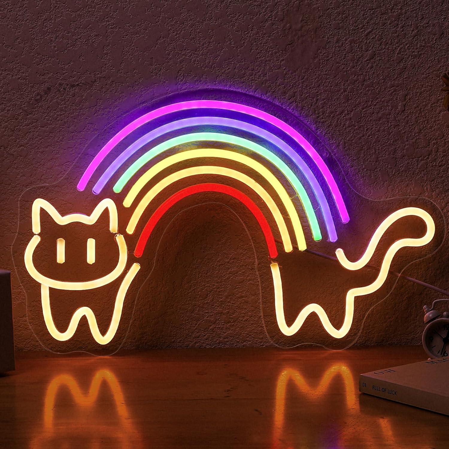 Baby Nursery Wall Lights - Neonowy znak z kotem tęczowym, urocza
