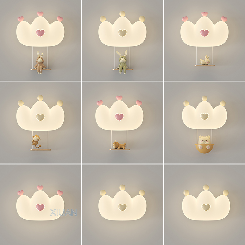 Baby Nursery Wall Lights - Romantyczna różowa korona kinkiety dla dziewczynki
