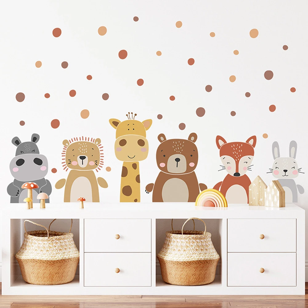 Baby Nursery Peel And Stick Wallpaper - Naklejka Ścienna Boho Słodki Żyrafa Niedźwiedź