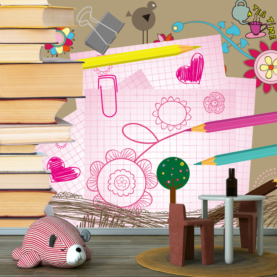 Baby Nursery Peel And Stick Wallpaper - Kreskówkowe książki, rysunki, łatwe w aplikacji,