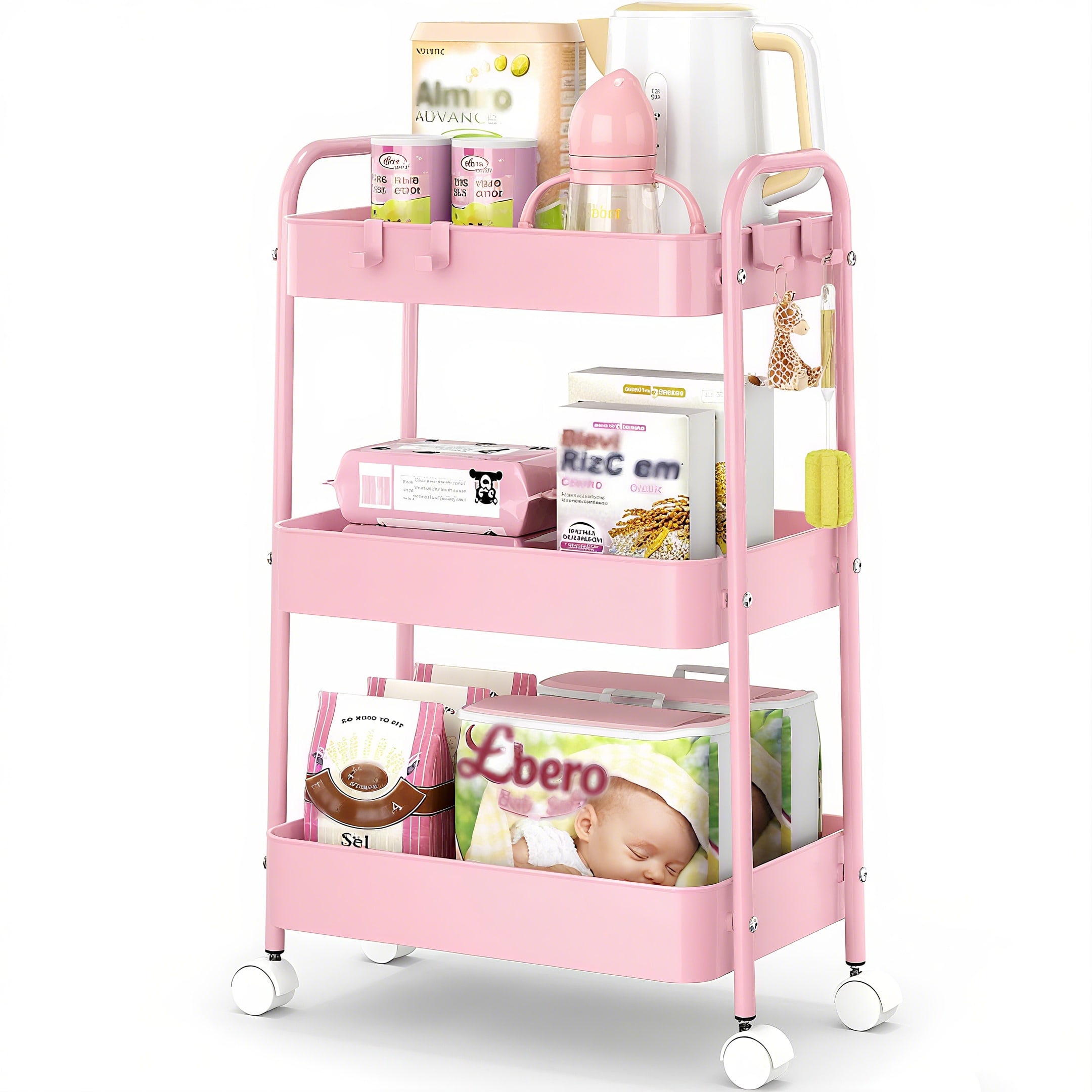 3-poziomowy metalowy wózek na  – Baby Nursery Trolley recenzja i cena