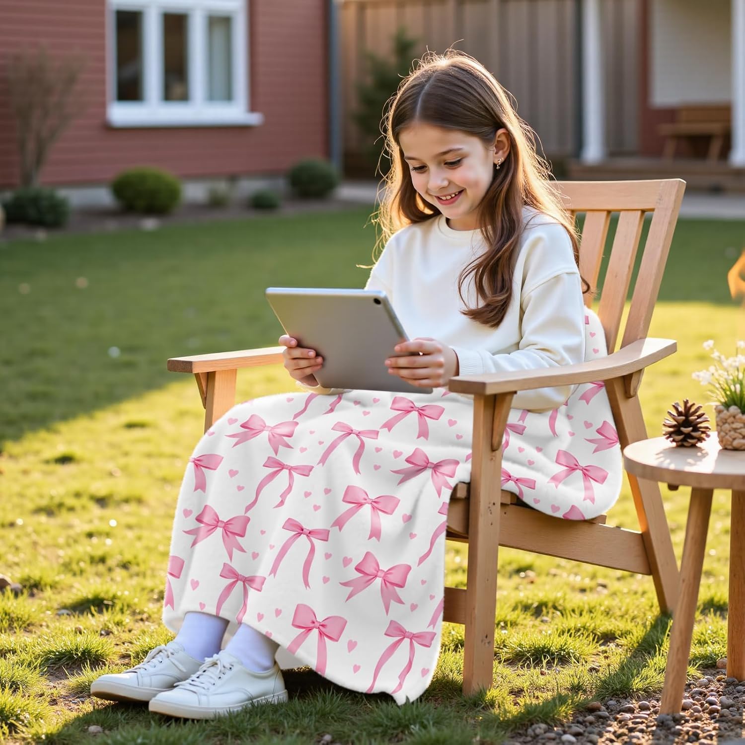 Koc VIKAMA z różową kokardą, m – Baby Nursery Decor Girl recenzja i cena
